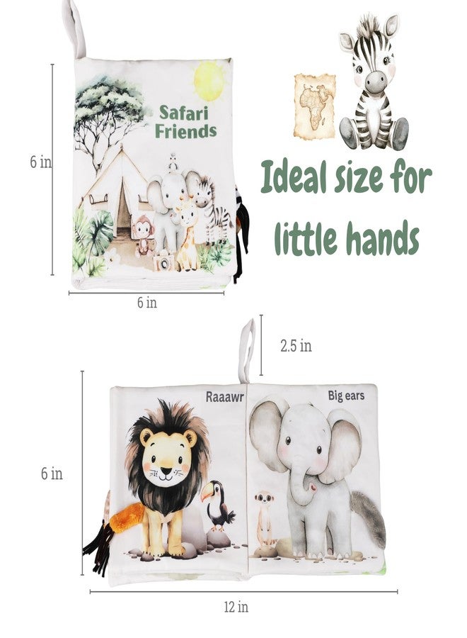 Ali+Oli Baby Cloth Book – Soft Sensory Crinkle Book with Textured Tails for Infants 0-12 Months – Early Learning Touch & Feel Tummy Time Toy – Newborn Shower Gift - Safari Friends - Image 2